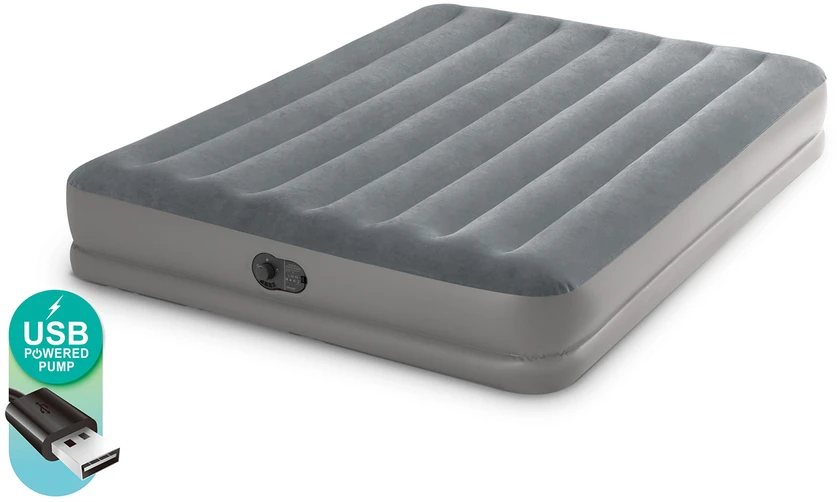 Pripučiamas čiužinys INTEX Queen Dura-Beam, Prestige Downy Airbed su USB pompa, 152x203x30cm