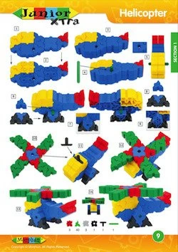 Išsami Morphun Junior Xtra konstruktoriaus instrukcijos knyga, 36 puslapiai, A4, vaikams