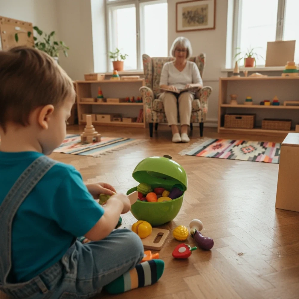Jinkee Interaktyvus 28 dalių daržovių ir vaisių pjaustymo rinkinys vaikams nuo 3 metų, žalias