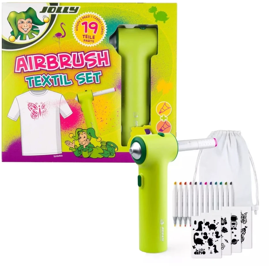 Purškiamų tekstilinių flomasterių rinkinys AIRBRUSH TEXTIL SET, Jolly