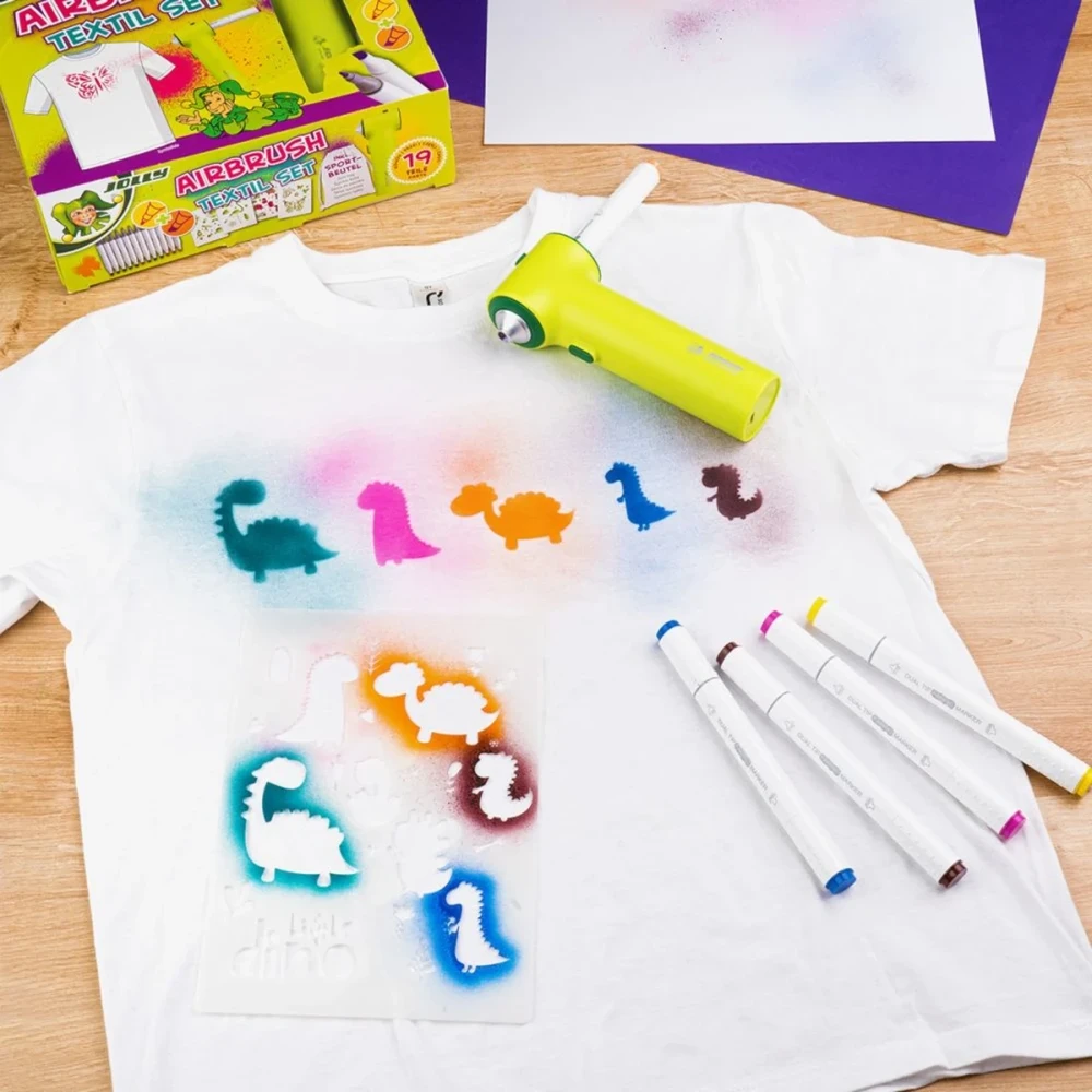 Purškiamų tekstilinių flomasterių rinkinys AIRBRUSH TEXTIL SET, Jolly
