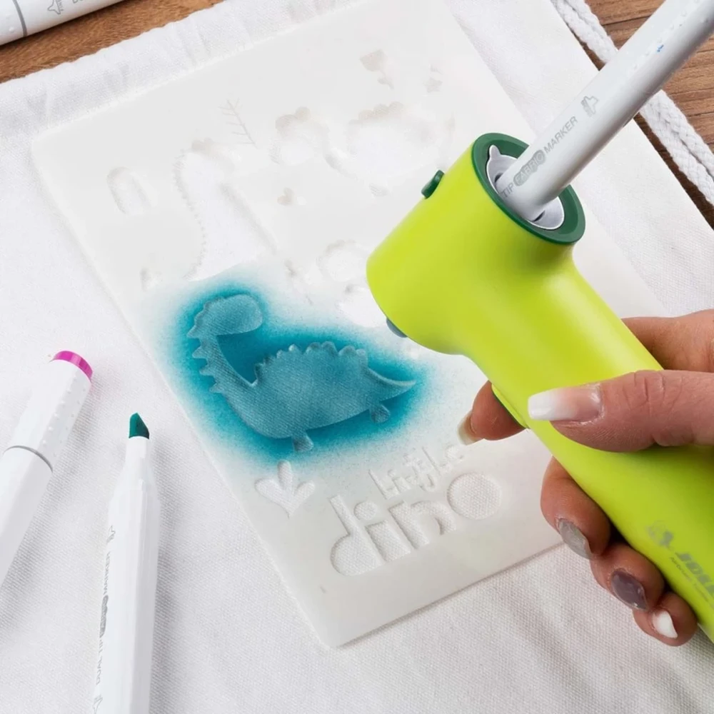 Purškiamų tekstilinių flomasterių rinkinys AIRBRUSH TEXTIL SET, Jolly