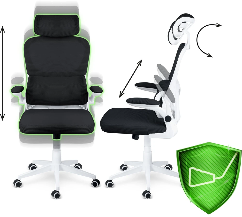 Sofotel Biuro kėdė su kvėpuojančiu tinkleliu, reguliuojamu aukščiu, ergonomine atrama, supimo funkcija, juoda biuro kėdė