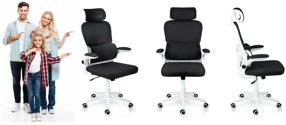 Sofotel Biuro kėdė su kvėpuojančiu tinkleliu, reguliuojamu aukščiu, ergonomine atrama, supimo funkcija, juoda biuro kėdė