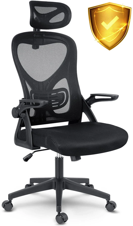 Sofotel Biuro kėdė su tinkliniu atlošu, reguliuojama galvos atrama, ergonomiško dizaino, juoda kompiuterio kėdė, patogi darbo kėdė
