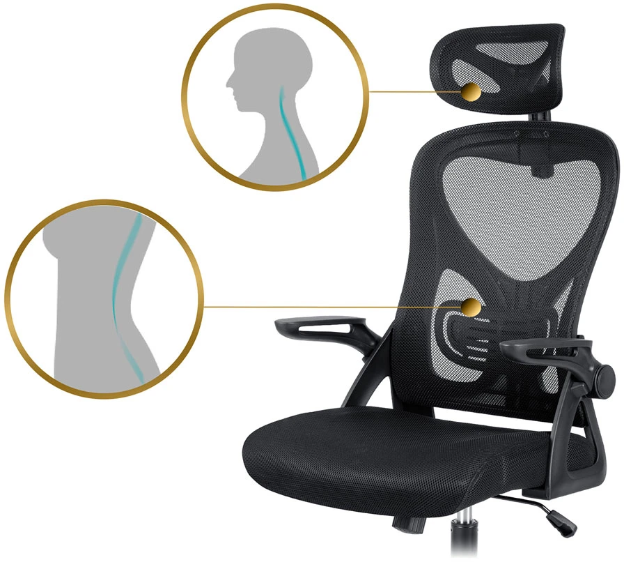 Sofotel Biuro kėdė su tinkliniu atlošu, reguliuojama galvos atrama, ergonomiško dizaino, juoda kompiuterio kėdė, patogi darbo kėdė