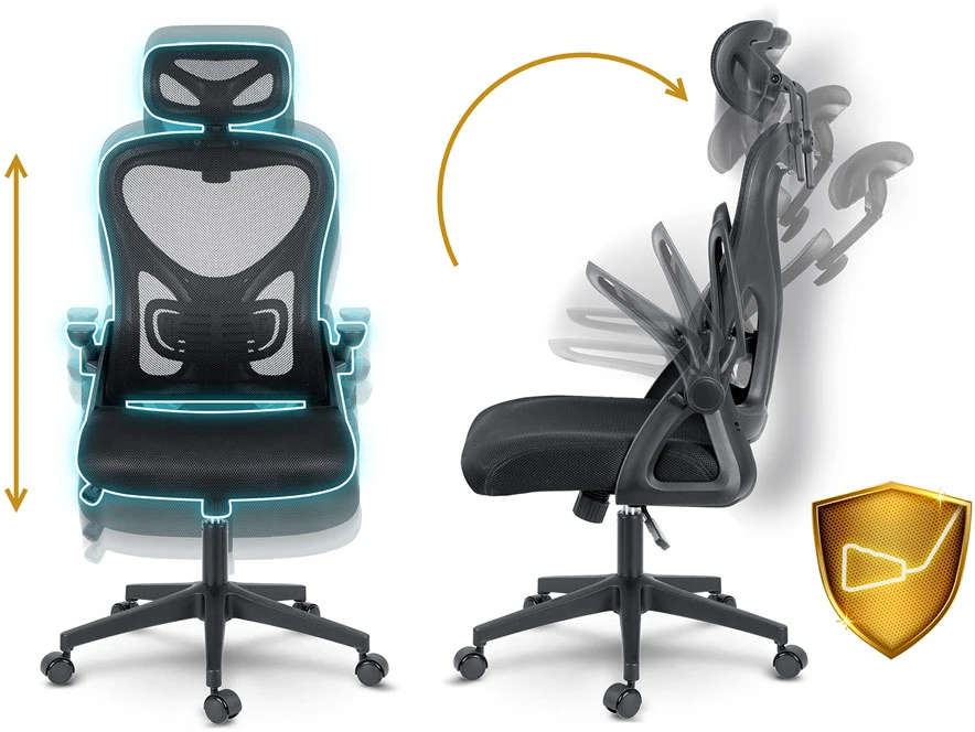 Sofotel Biuro kėdė su tinkliniu atlošu, reguliuojama galvos atrama, ergonomiško dizaino, juoda kompiuterio kėdė, patogi darbo kėdė