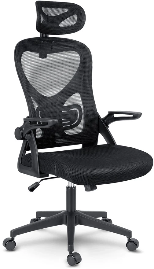 Sofotel Biuro kėdė su tinkliniu atlošu, reguliuojama galvos atrama, ergonomiško dizaino, juoda kompiuterio kėdė, patogi darbo kėdė