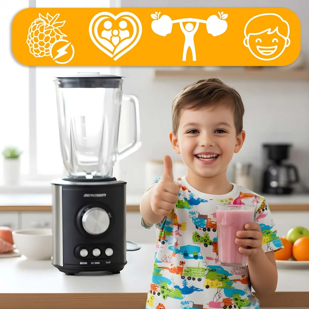 Juodas BD-751 Berdsen stiklinis trintuvas smoothie kokteiliams ir ledui, 1,5 l, 800 W