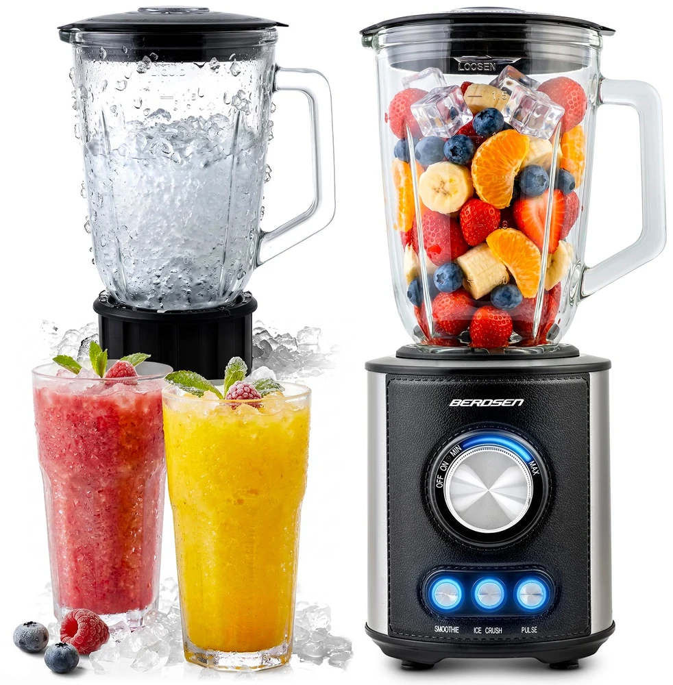 Juodas BD-751 Berdsen stiklinis trintuvas smoothie kokteiliams ir ledui, 1,5 l, 800 W