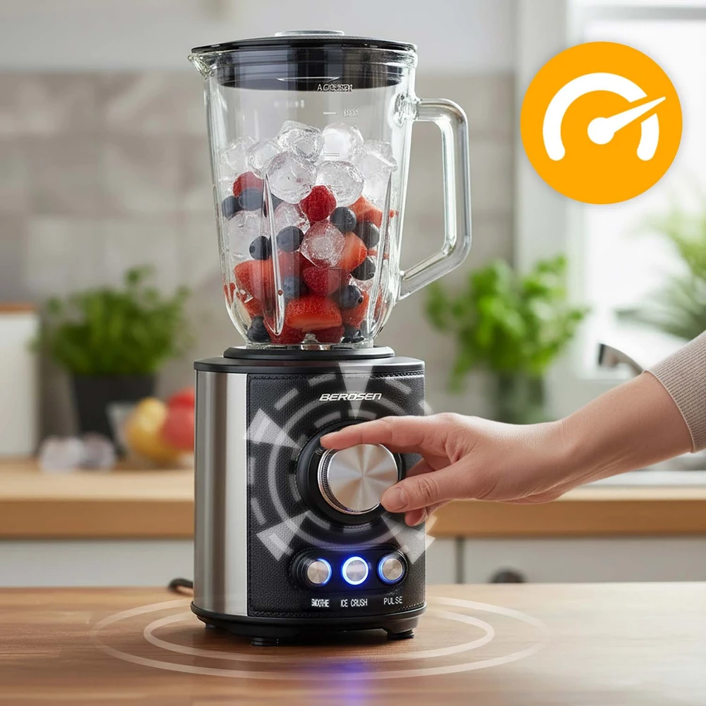 Juodas BD-751 Berdsen stiklinis trintuvas smoothie kokteiliams ir ledui, 1,5 l, 800 W