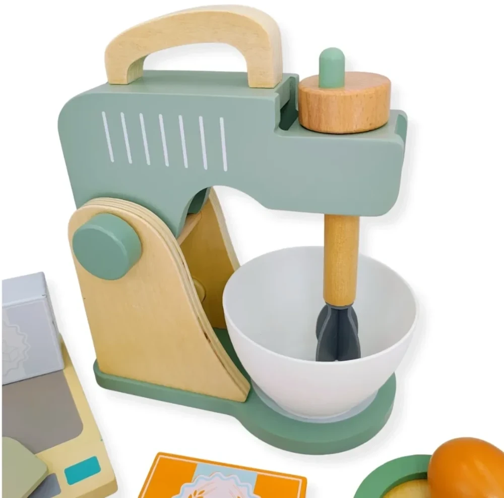 Kabi Medinis virtuvės žaislų blenderio rinkinys su judančia rankena, vaikams nuo 3 metų, skatina vaidmenų žaidimą, mėtų spalvos
