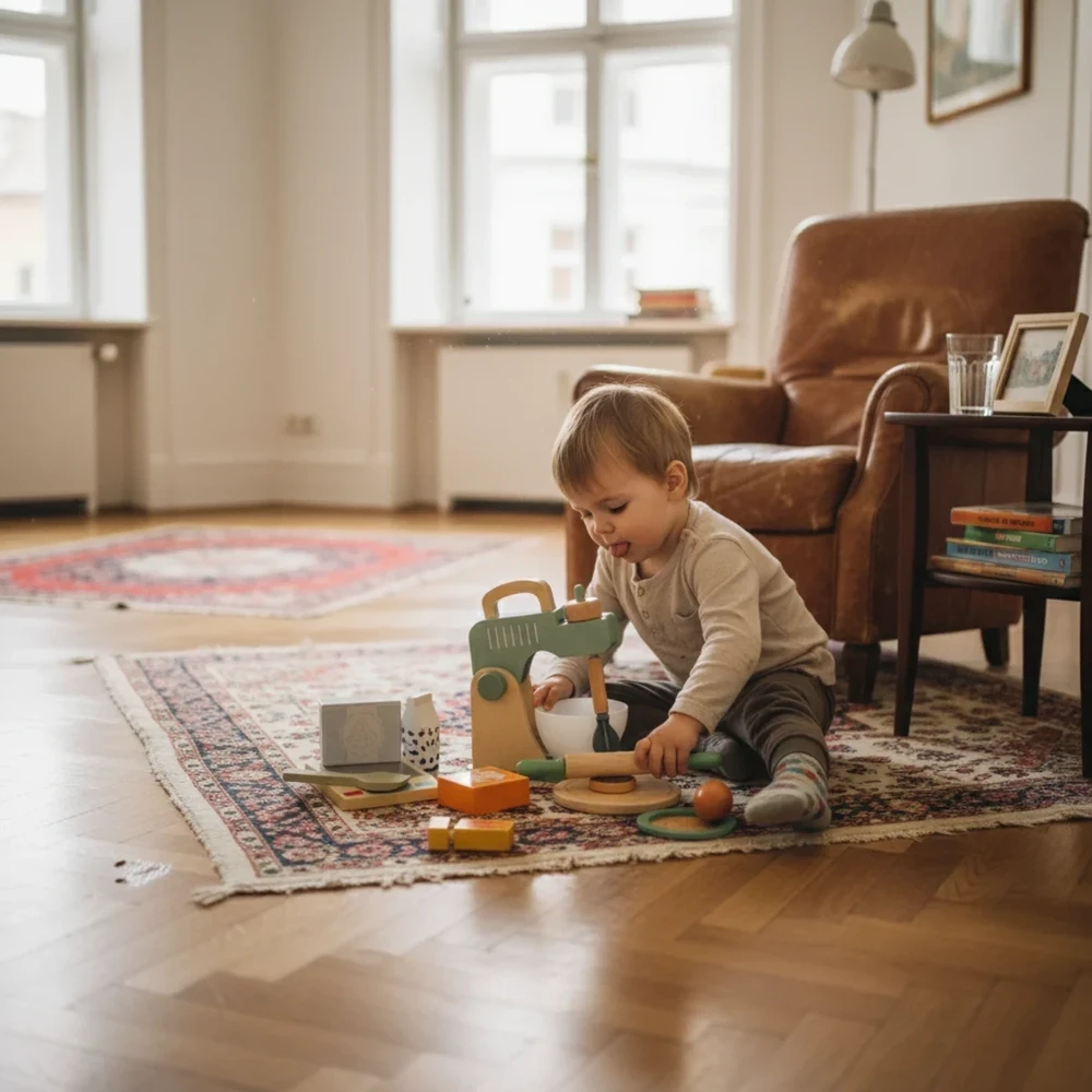 Kabi Medinis virtuvės žaislų blenderio rinkinys su judančia rankena, vaikams nuo 3 metų, skatina vaidmenų žaidimą, mėtų spalvos