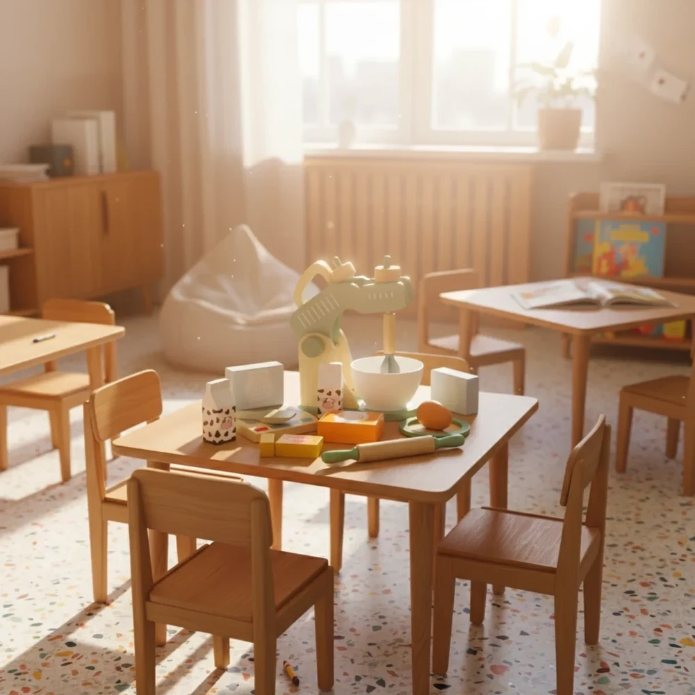 Kabi Medinis virtuvės žaislų blenderio rinkinys su judančia rankena, vaikams nuo 3 metų, skatina vaidmenų žaidimą, mėtų spalvos