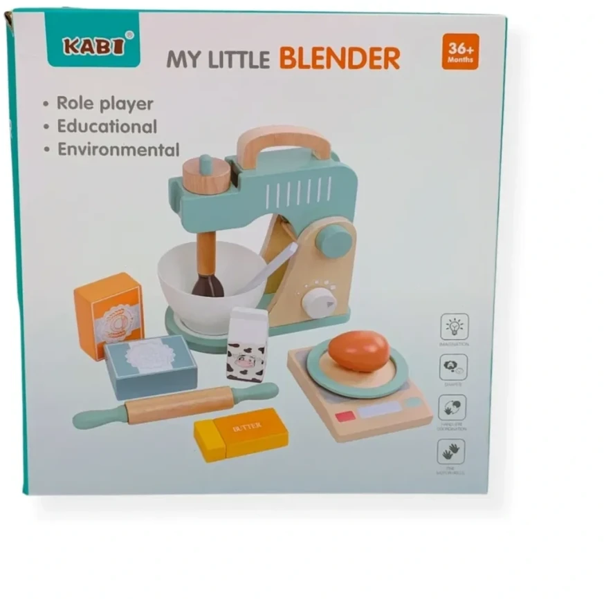 Kabi Medinis virtuvės žaislų blenderio rinkinys su judančia rankena, vaikams nuo 3 metų, skatina vaidmenų žaidimą, mėtų spalvos