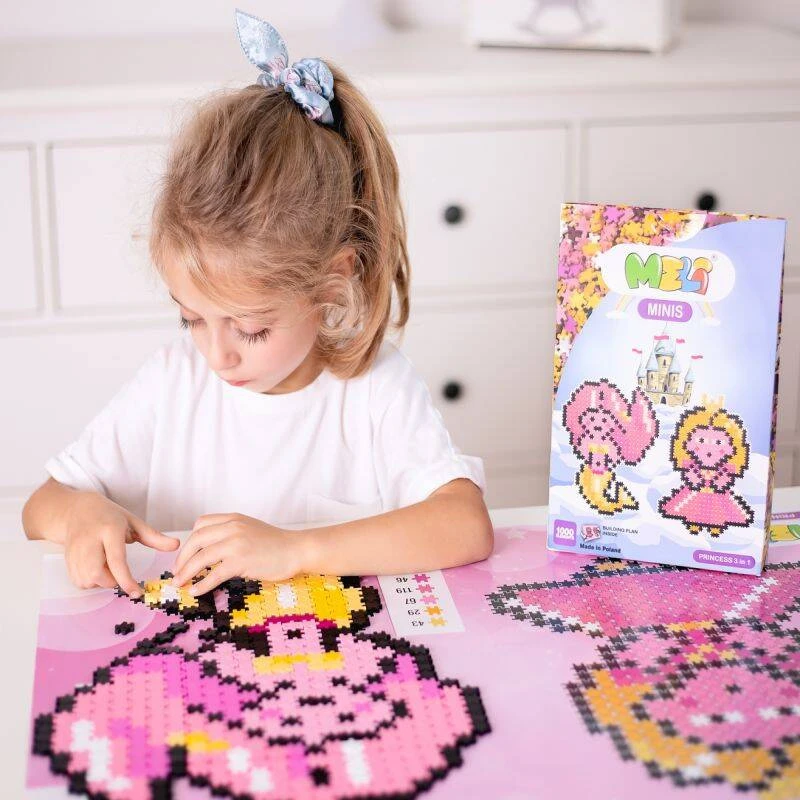 Konstruktorių rinkinys Meli Minis Princesės 3in1, 1000 detalių, vaikams nuo 3 metų, mergaitiškų spalvų
