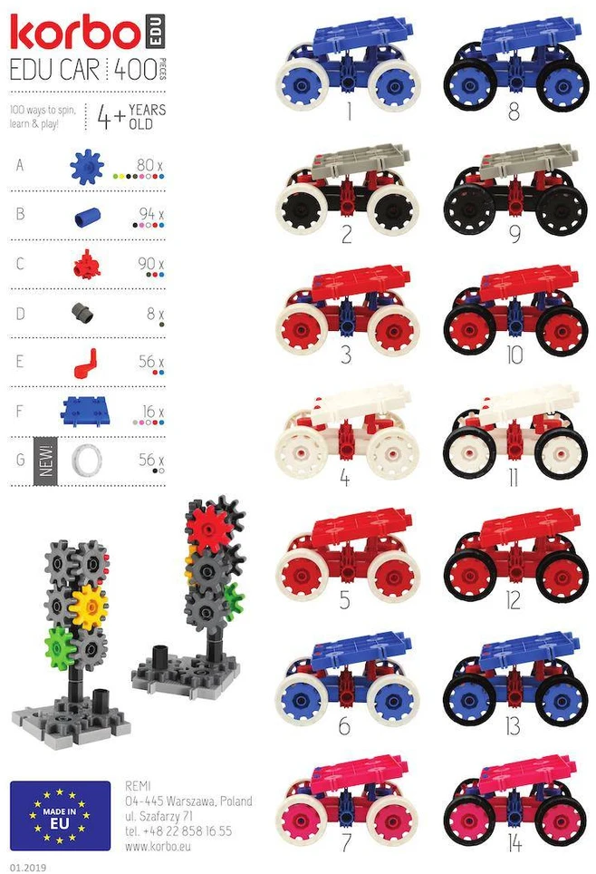 Korbo Edu Car 400 konstruktorius vaikams nuo 4 metų, mokantis mechanikos ir eismo taisyklių