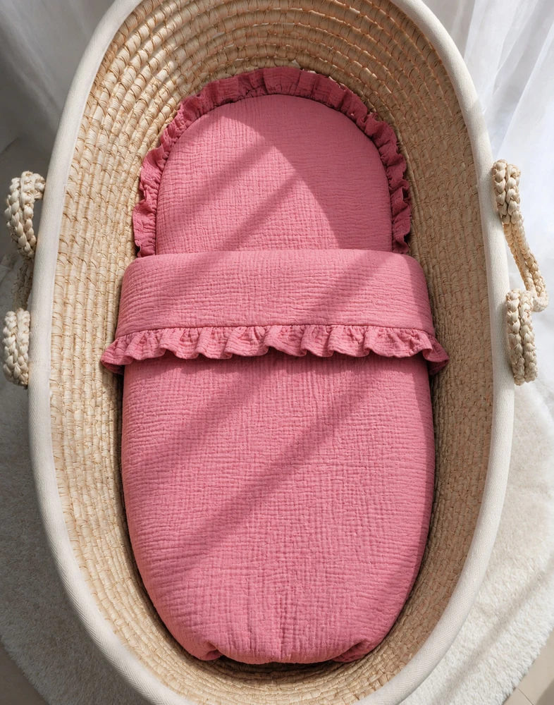 Kūdikių patalynės komplektas My Sweet Baby MUSLIN su raukiniais, rožinis