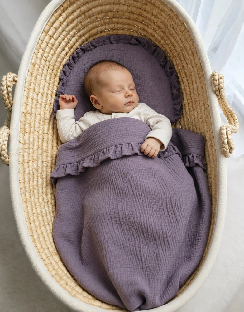 Kūdikių patalynės komplektas My Sweet Baby MUSLIN su raukiniais - antracitas