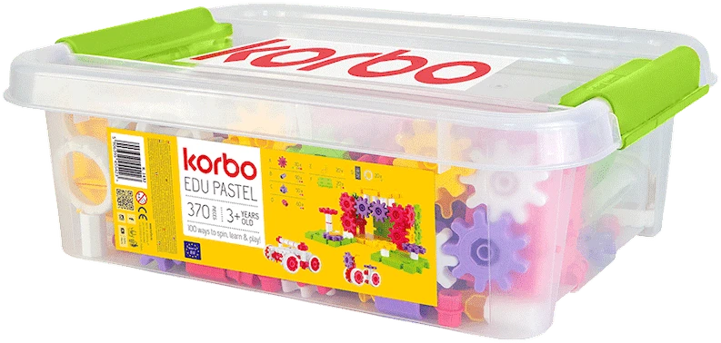 Kūrybinis 370 dalių Korbo Pastel konstruktorius vaikams nuo 4 metų, judančiais elementais, pastelinis