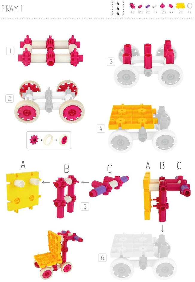 Kūrybinis 370 dalių Korbo Pastel konstruktorius vaikams nuo 4 metų, judančiais elementais, pastelinis