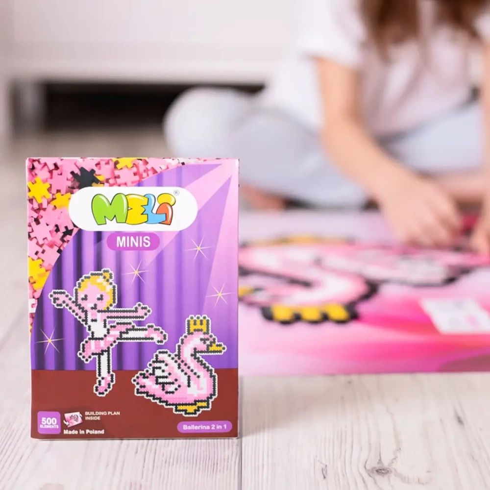 Kūrybinis 500 dalių Meli Minis balerinos konstruktorius, vaikams nuo 3 metų, rožinė ir balta