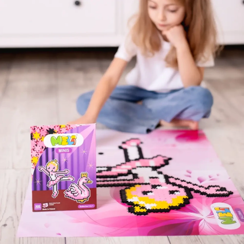 Kūrybinis 500 dalių Meli Minis balerinos konstruktorius, vaikams nuo 3 metų, rožinė ir balta