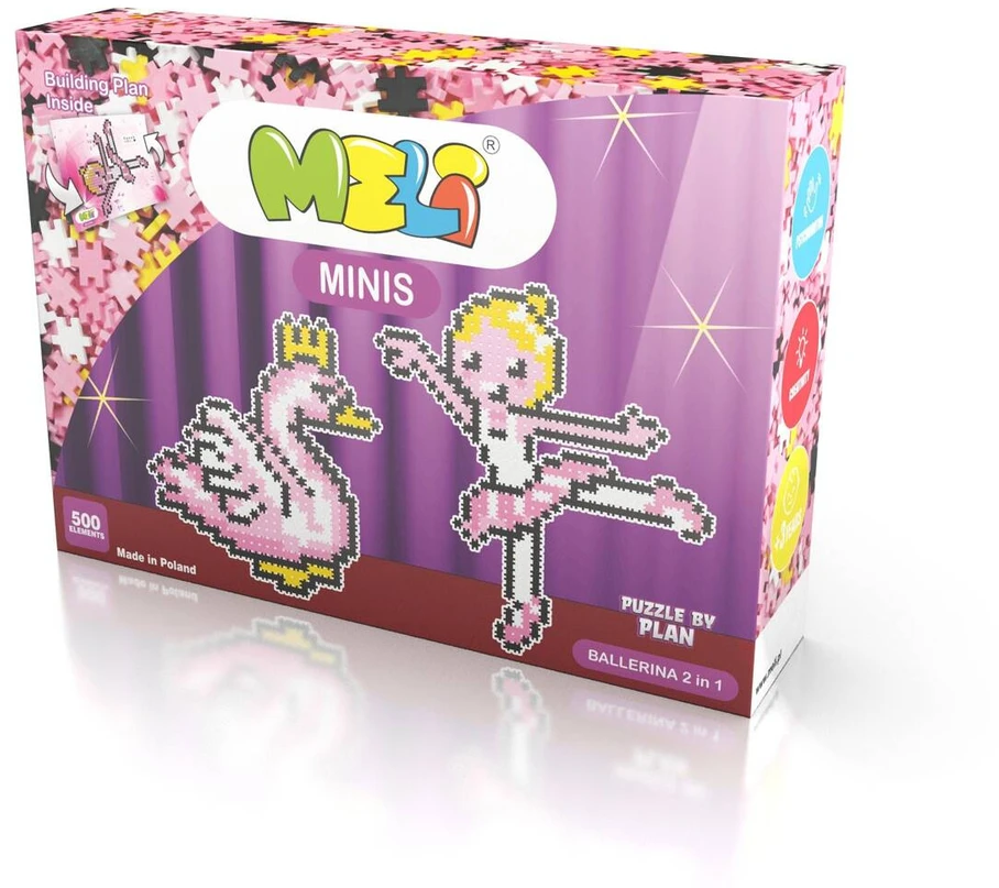 Kūrybinis 500 dalių Meli Minis balerinos konstruktorius, vaikams nuo 3 metų, rožinė ir balta