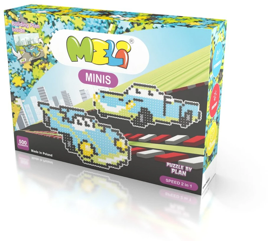 Kūrybinis Meli Minis Speed konstruktorius 500 detalių vaikams nuo 4 metų, žalia-mėlyna