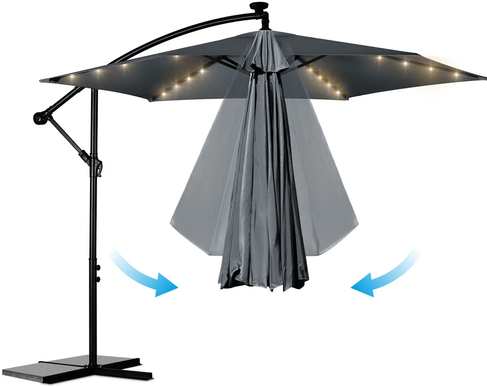 Sulankstomas sodo skėtis, 6 dalių, 350 cm, su dangčiu ir šviesomis, „Plonos PL-882“