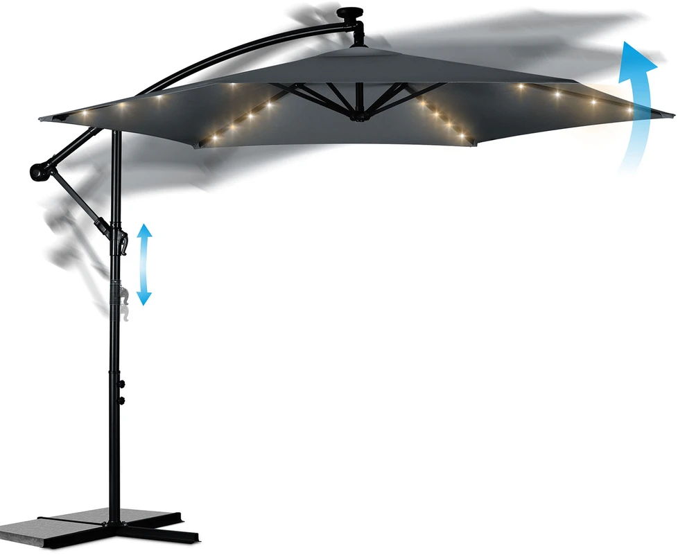 Sulankstomas sodo skėtis, 6 dalių, 350 cm, su dangčiu ir šviesomis, „Plonos PL-882“