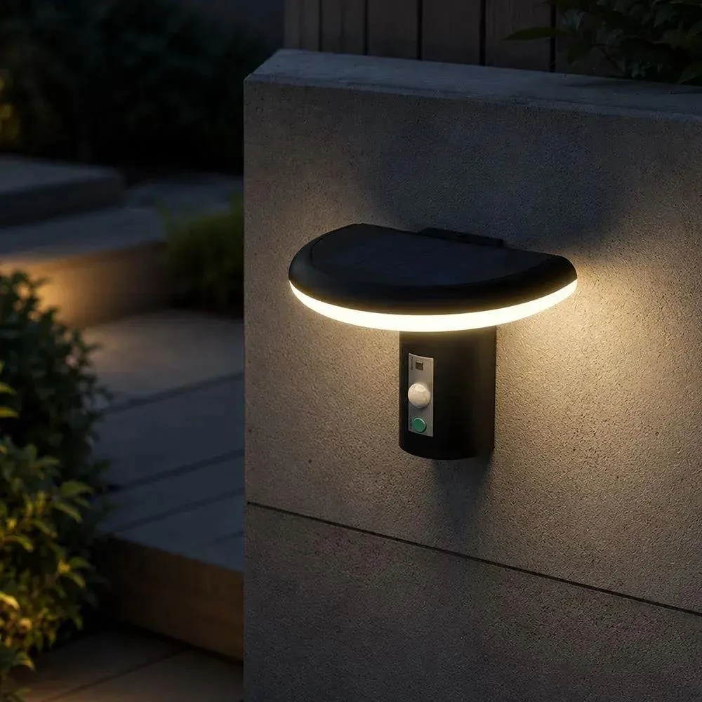 2W LED sieninis fasado šviestuvas su saulės baterija ir judesio davikliu, juodas, 3000K, IP54