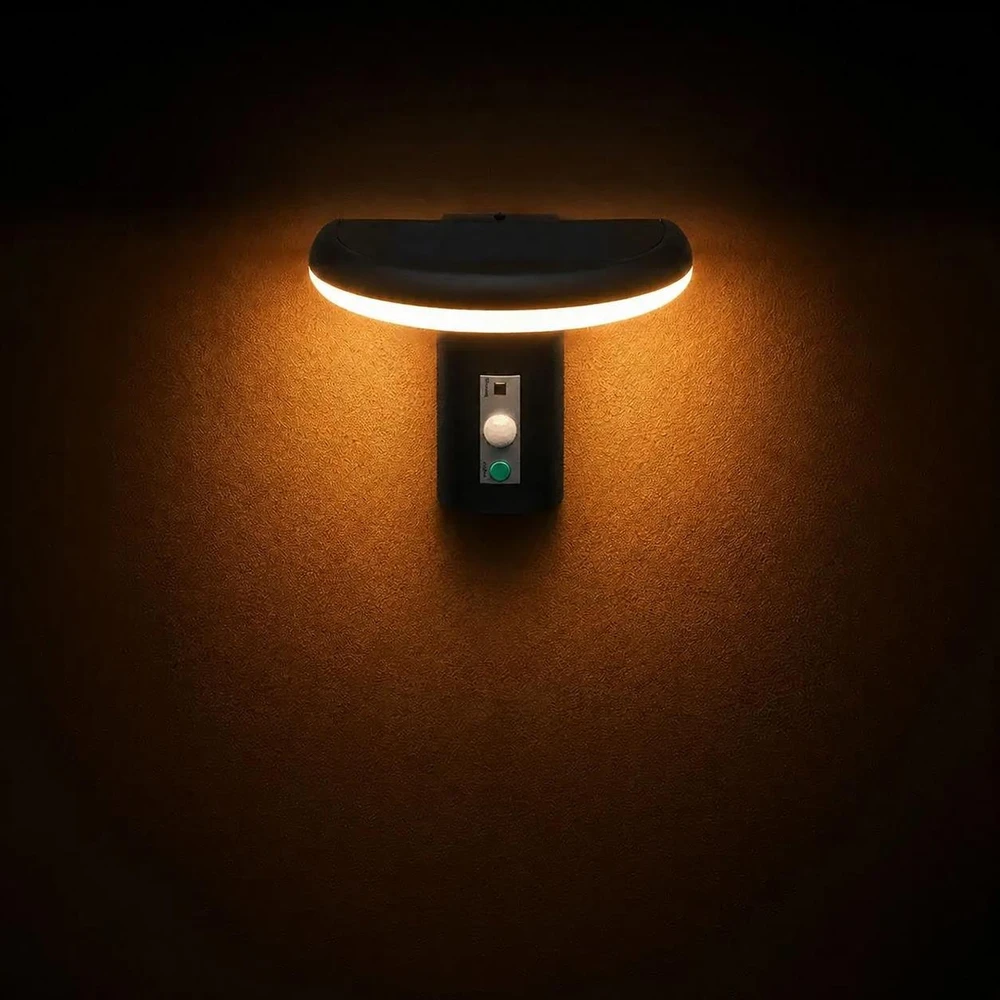 2W LED sieninis fasado šviestuvas su saulės baterija ir judesio davikliu, juodas, 3000K, IP54