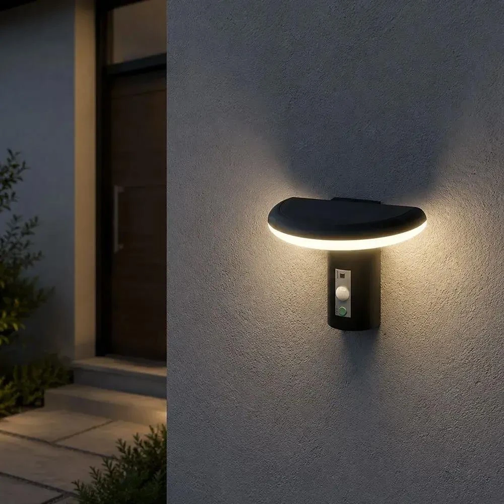 2W LED sieninis fasado šviestuvas su saulės baterija ir judesio davikliu, juodas, 3000K, IP54