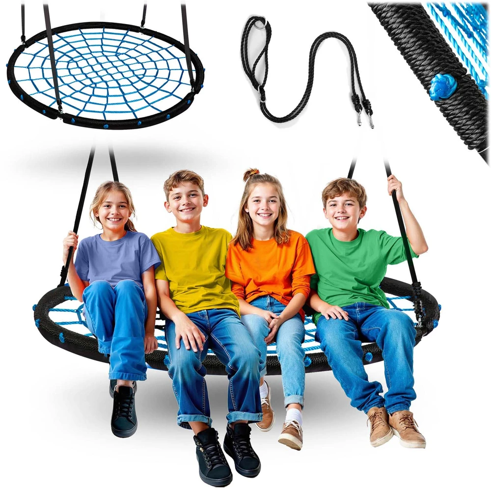 Neo-Sport Pintas lizdo formos sūpuoklės, 120 cm skersmens, tvirta PE virvė, plieno rėmas, lauko sūpuoklės vaikams ir suaugusiems, sodo sūpuoklės