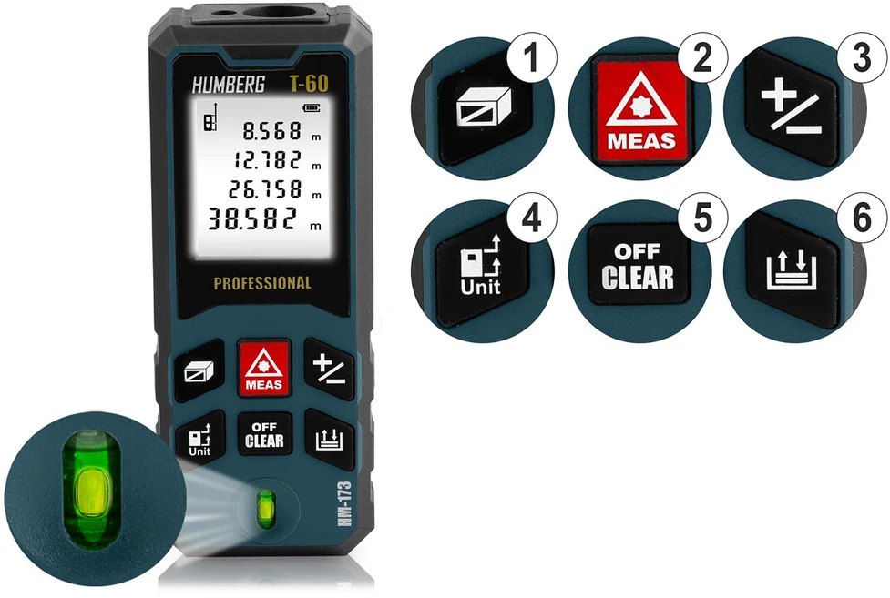 Lazerinis atstumo matuoklis Humberg HM-173, 60 m