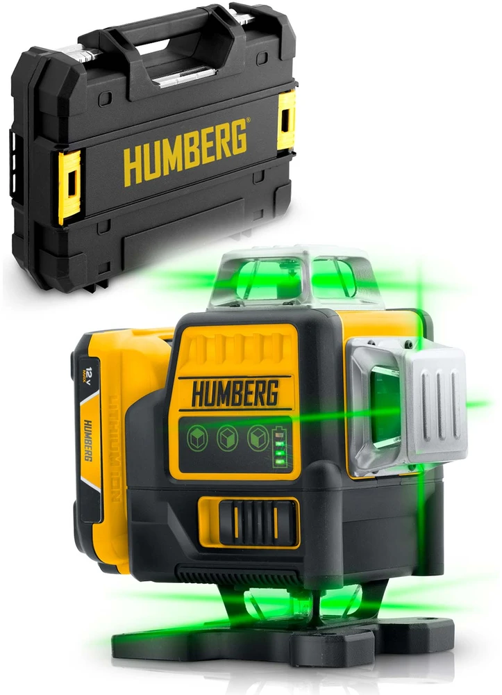 Humberg Žalias 16 linijų lazerinis nivelyras, savaime išsilyginantis kryžminių linijų lazeris, profesionalus 4D lazerinis nivelyras statybai ir interjerui