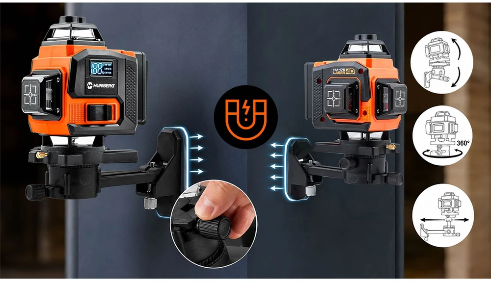 Lazerinis kryžminis nivelyras Humberg HM-175 su dėklu ir priedais