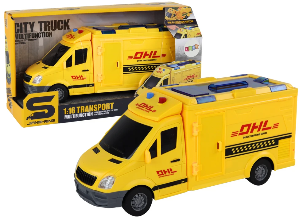 Lean Toys Geltonas pristatymo automobilis 1:16 su šviesomis ir garsais