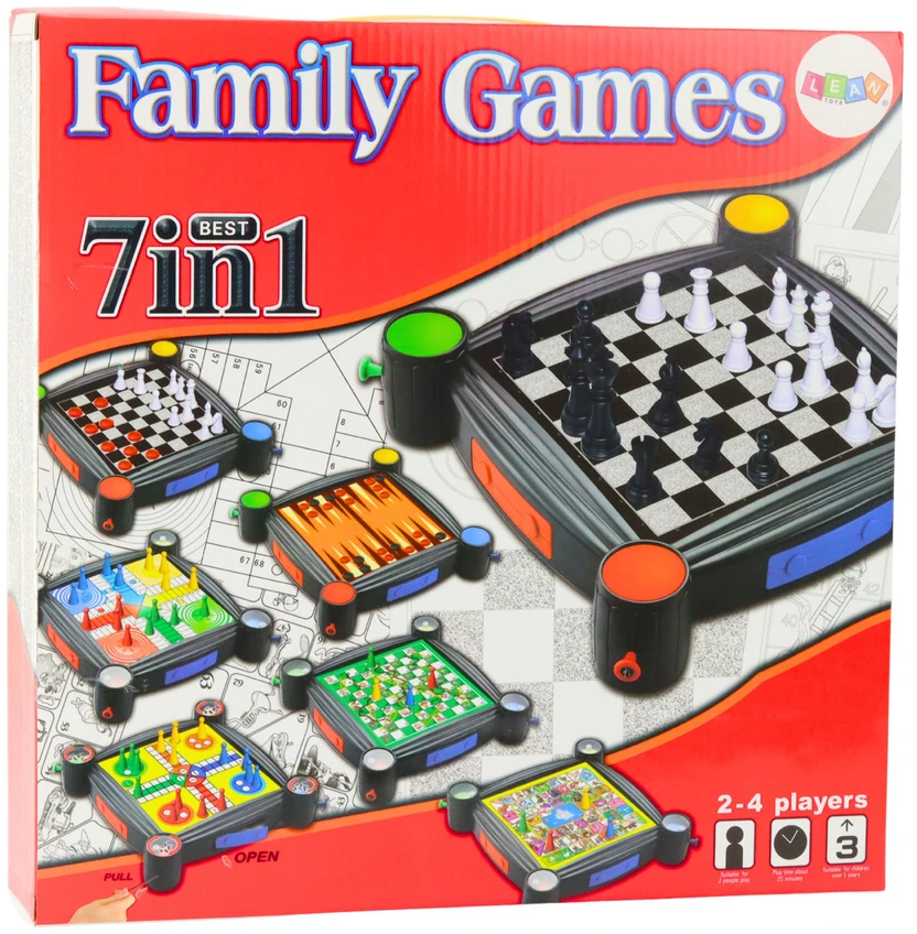 Lean Toys Stalo žaidimų rinkinys 7in1 su šachmatais, šaškėmis ir backgammon