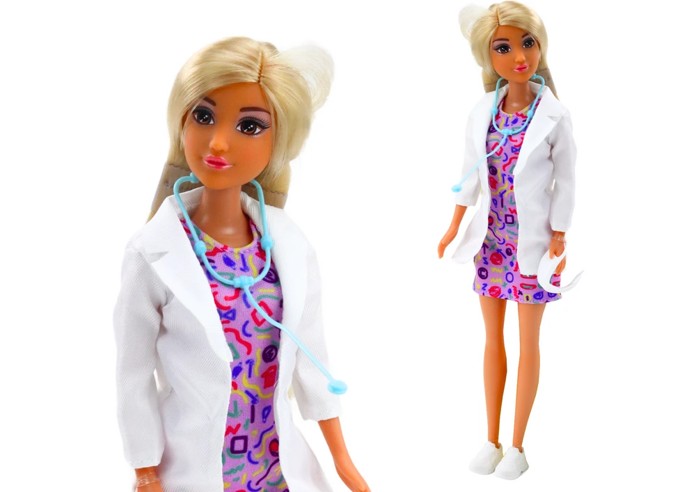 Lean Toys Lėlė Anlily su priedais: gydytoja, kirpykla, virėja