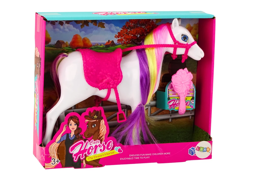 Lean Toys Balto Žirgo Figūrėlė su Šukavimo Rinkiniu