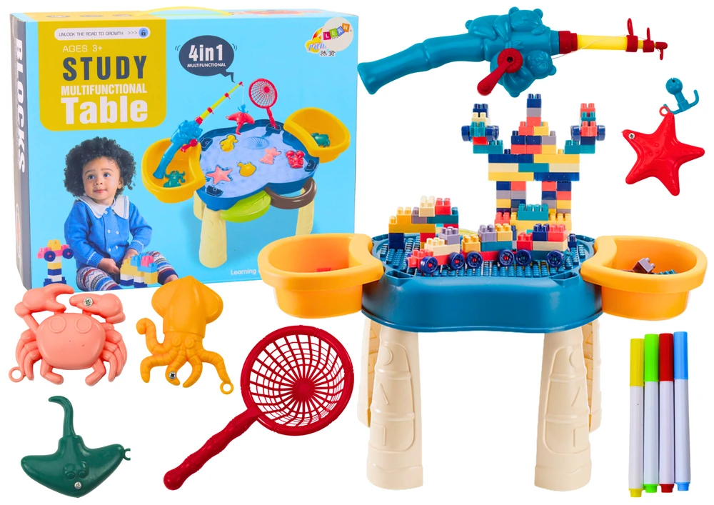 Lean Toys Daugiafunkcinis vaikiškas stalas 4 viename, mėlynas