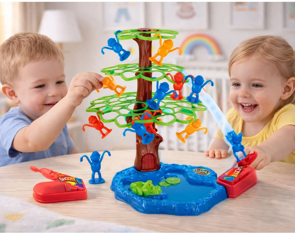 Lean Toys Žaidimas Jumping Monkeys medyje su ežeru ir krokodilu