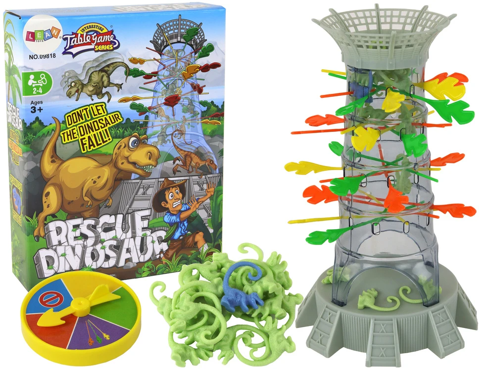 Lean Toys Stalo žaidimas vaikams „Krentantys dinozaurai“ su bokštu