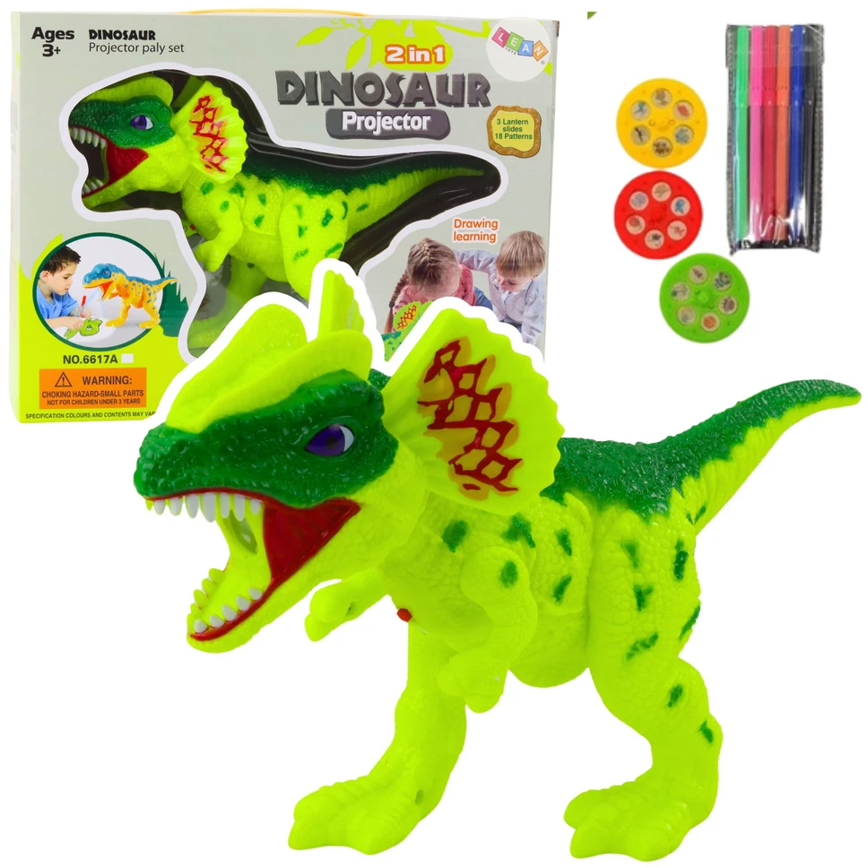 Lean Toys Dinozaurų projektorius su markeriais ir trafaretais
