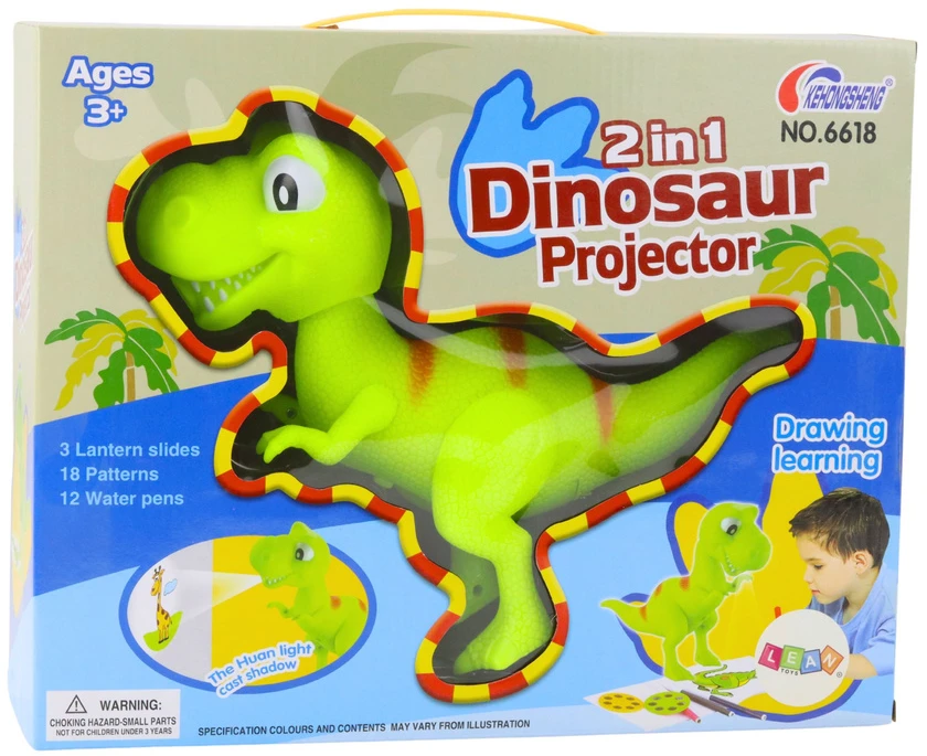 Lean Toys Vaikiškas projektorius-dinozauras su 18 raštų