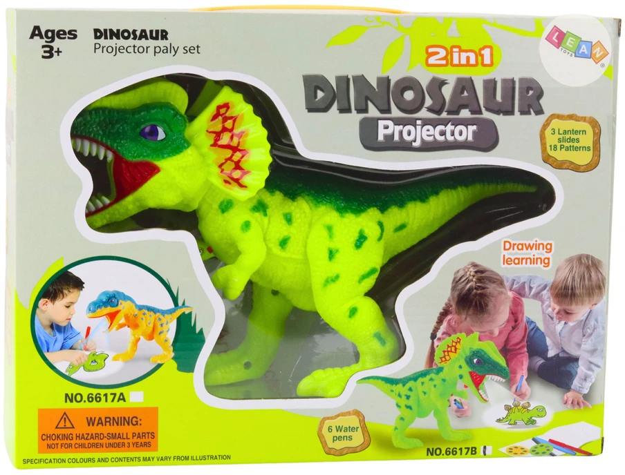 Lean Toys Dinozaurų projektorius su markeriais ir trafaretais