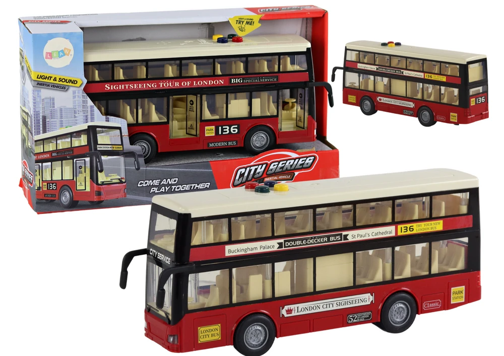 Žaislinis dviaukštis miesto autobusas Lean Toys, raudonas, 26x11x6 cm