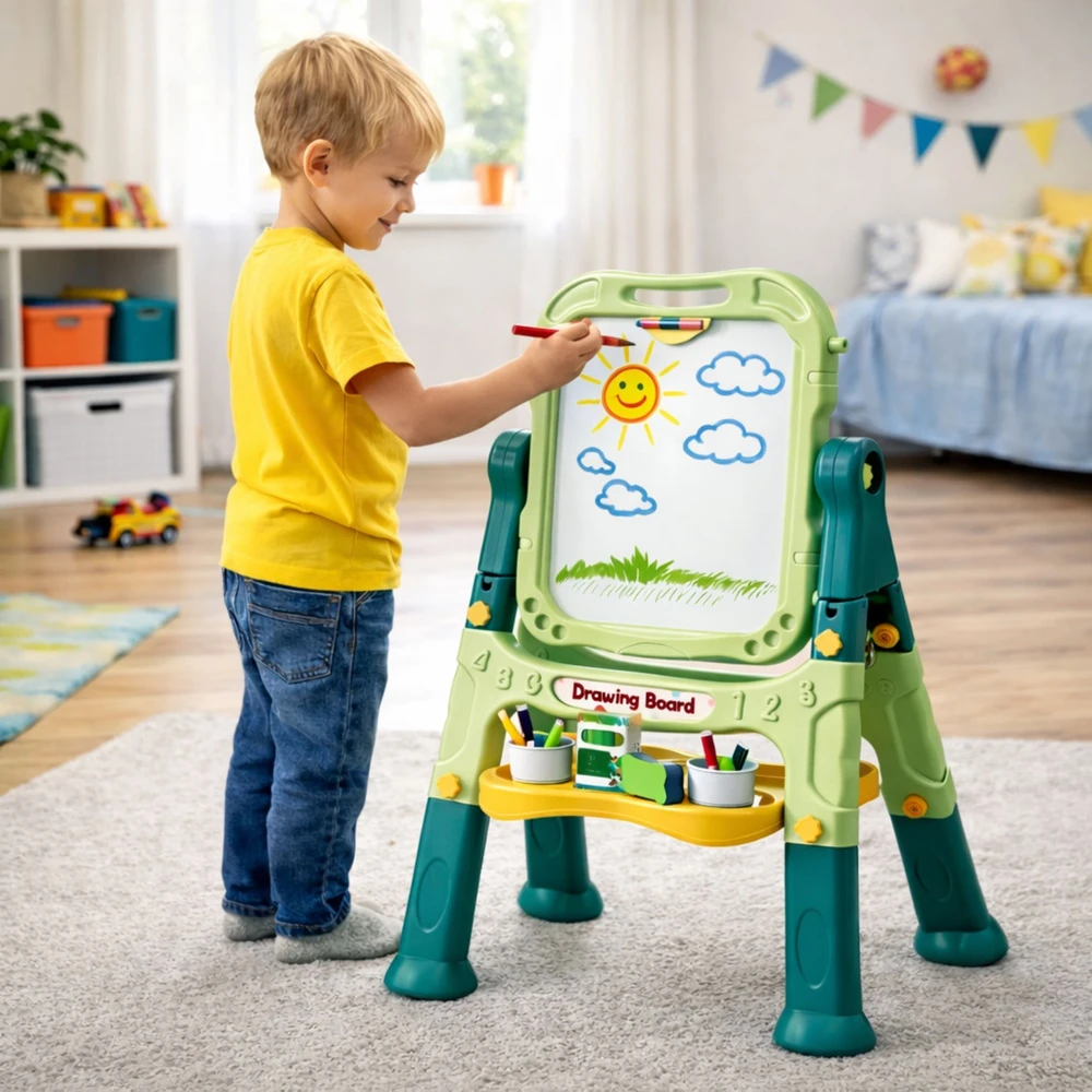 Lean Toys Dvipusė magnetinė lenta su stovu 48 vnt.